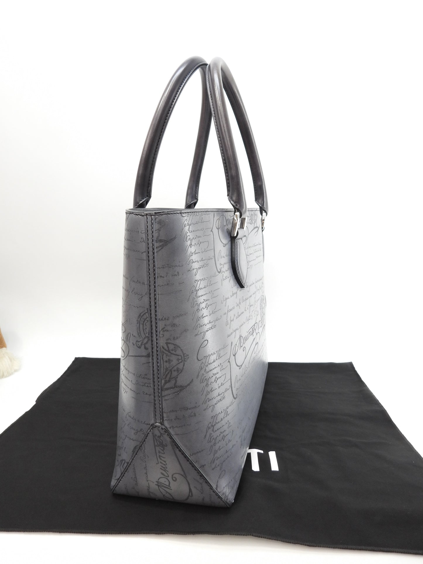 Berluti Toujours Calligraphy Leather Grey Tote Bag @A1220P