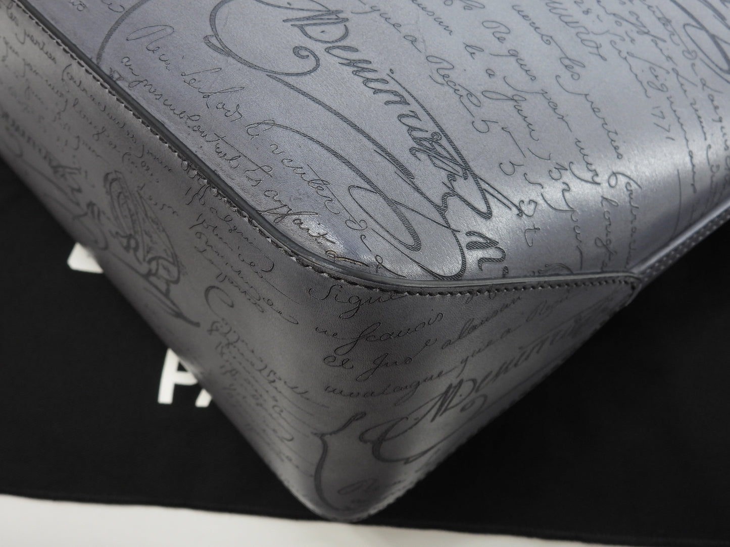 Berluti Toujours Calligraphy Leather Grey Tote Bag @A1220P