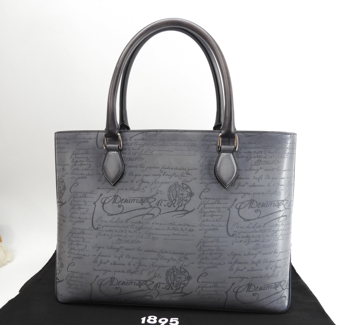 Berluti Toujours Calligraphy Leather Grey Tote Bag @A1220P