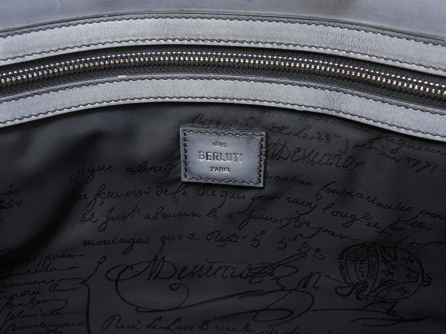 Berluti Toujours Calligraphy Leather Grey Tote Bag @A1220P