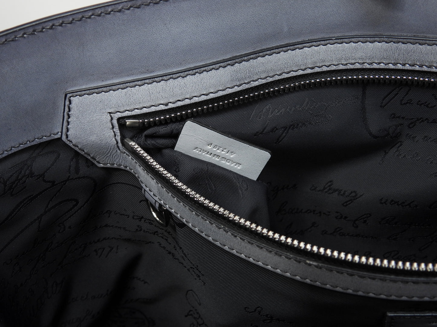 Berluti Toujours Calligraphy Leather Grey Tote Bag @A1220P
