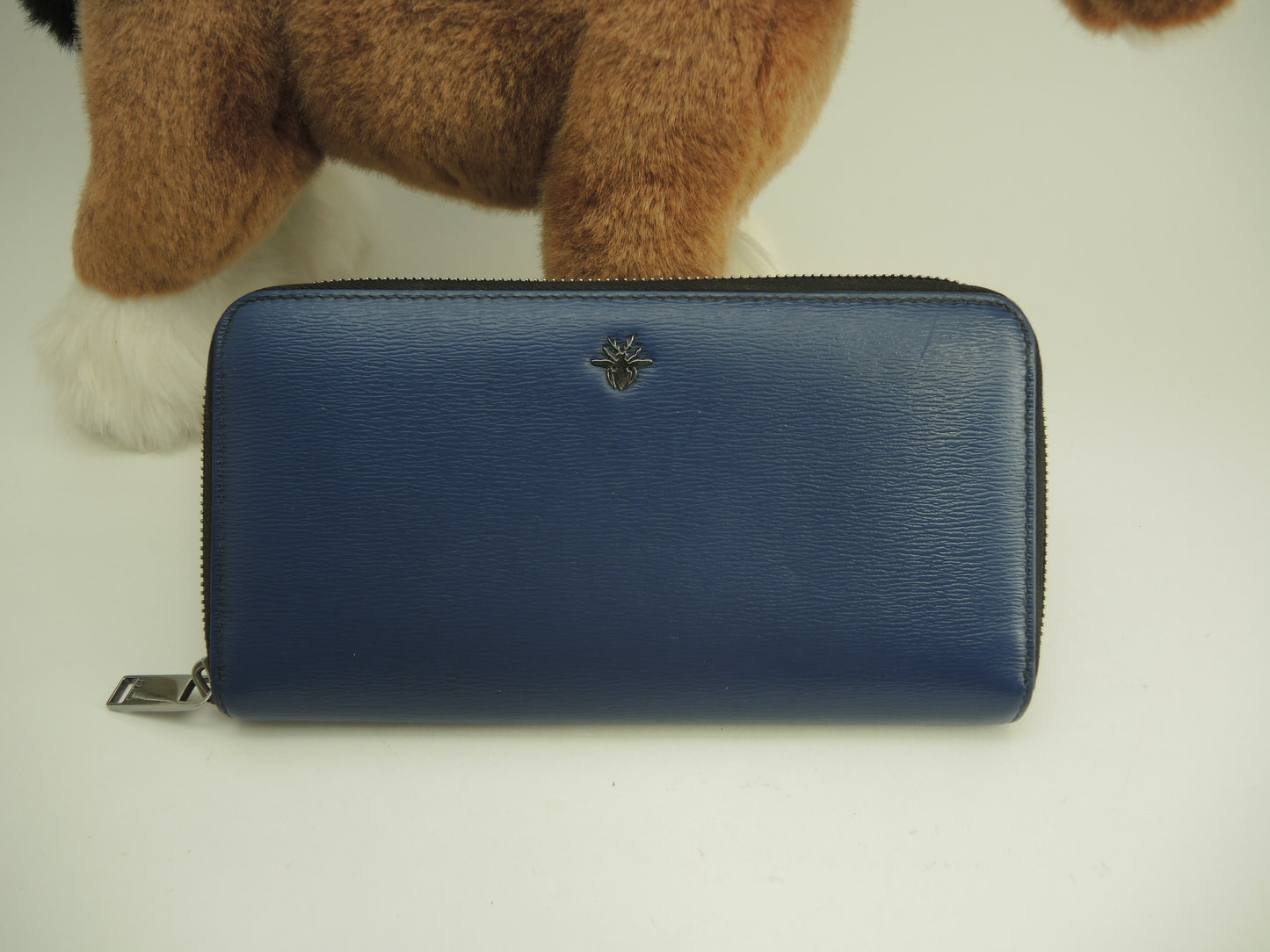 Christian Dior Homme Long Wallet Leather Blue Bee Zip Around Long Wallet @24-BO-0198