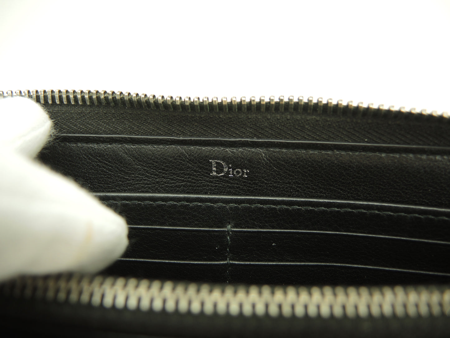 Christian Dior Homme Long Wallet Leather Blue Bee Zip Around Long Wallet @24-BO-0198
