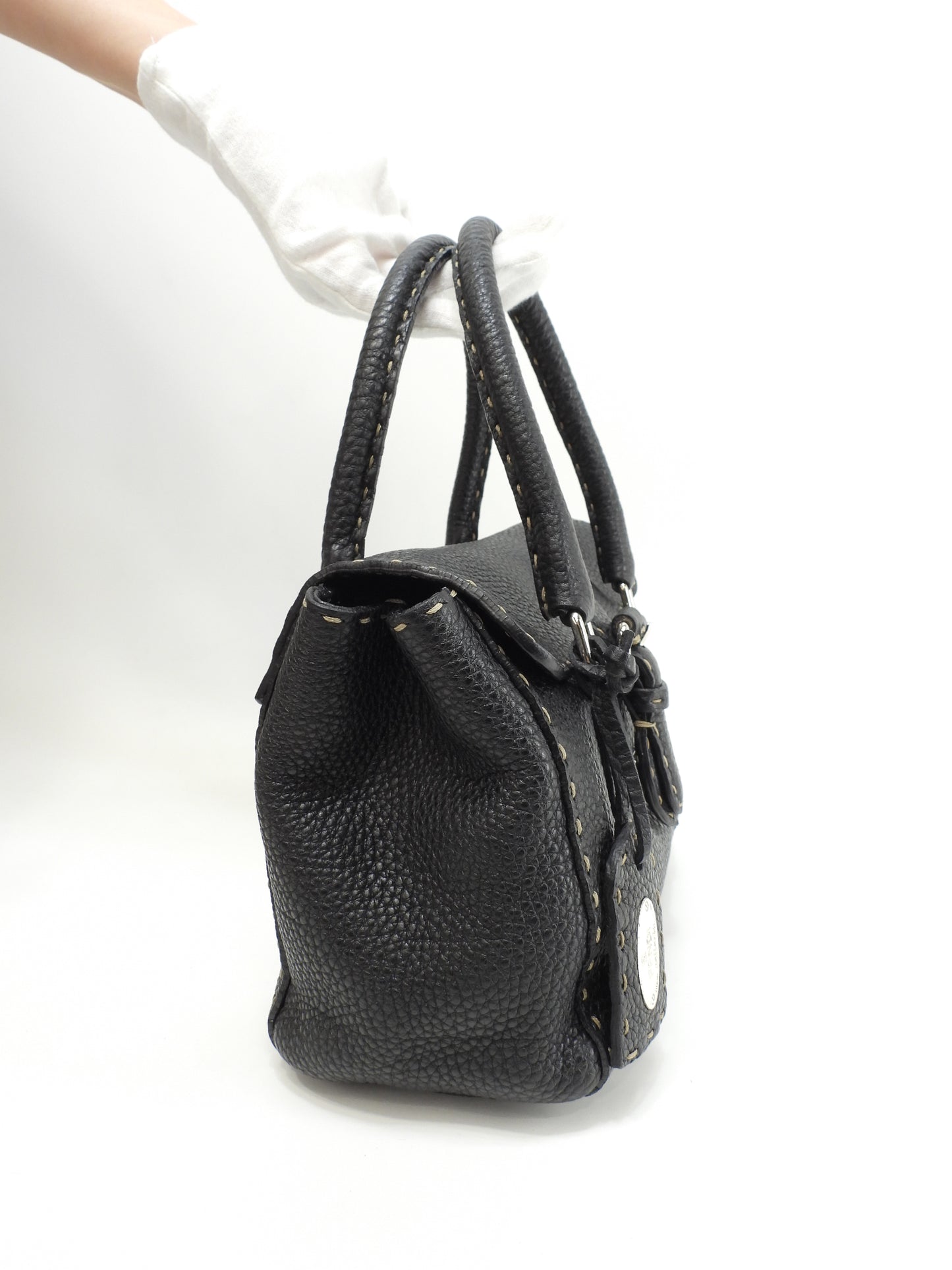 フェンディ ミニリンダ セレリアレザー 黒 シルバー金具 ハンドバッグ小 極美品@ 24