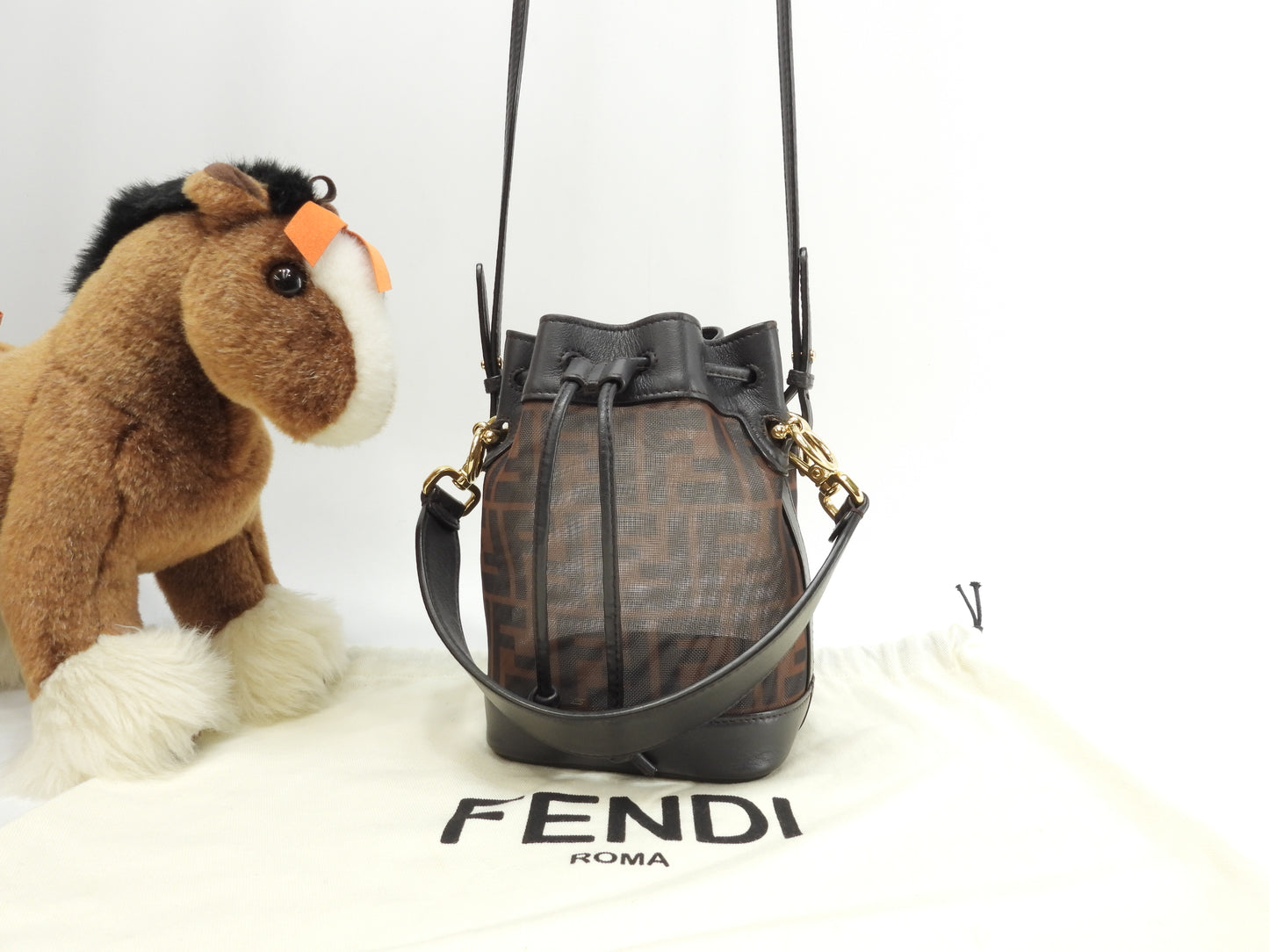 フェンディ s付ハンドバッグ モントレゾール FFメッシュレザー焦茶 ポシェット 美品@ 7