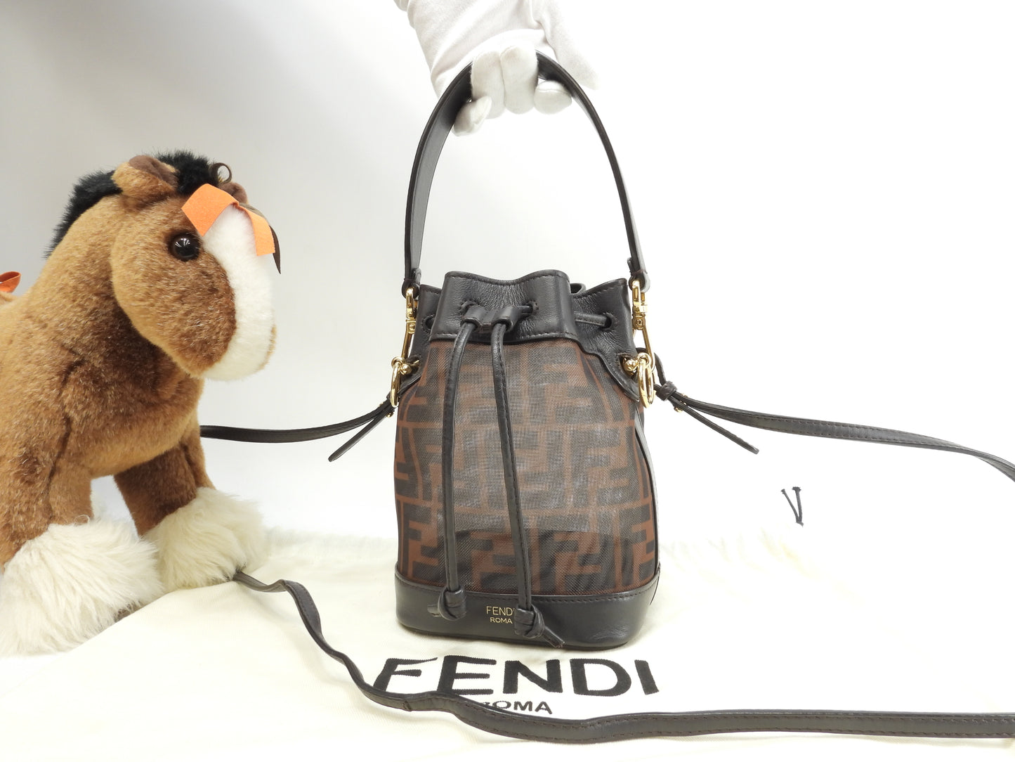 フェンディ s付ハンドバッグ モントレゾール FFメッシュレザー焦茶 ポシェット 美品@ 7