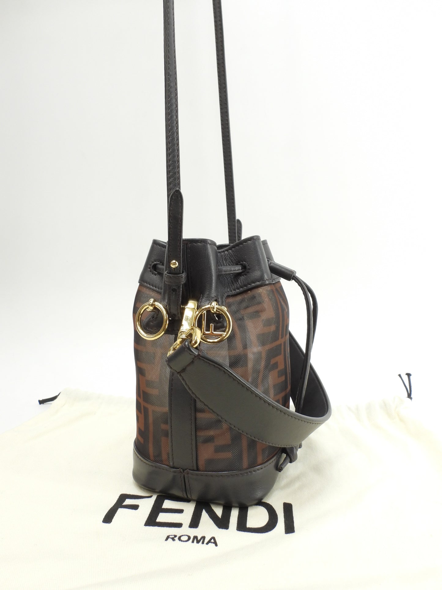 フェンディ s付ハンドバッグ モントレゾール FFメッシュレザー焦茶 ポシェット 美品@ 7