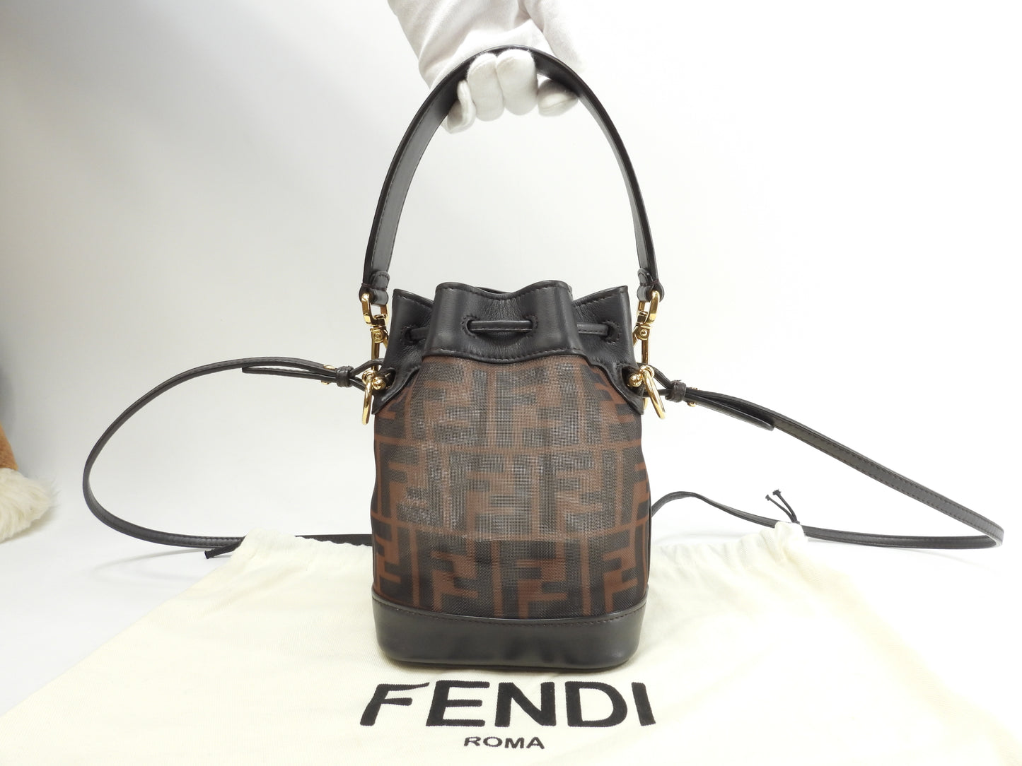 フェンディ s付ハンドバッグ モントレゾール FFメッシュレザー焦茶 ポシェット 美品@ 7