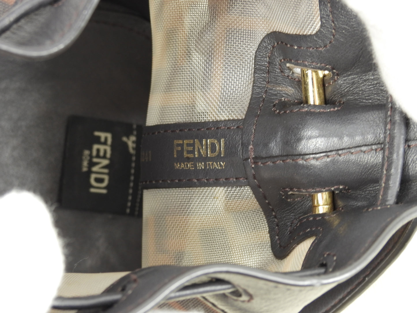 フェンディ s付ハンドバッグ モントレゾール FFメッシュレザー焦茶 ポシェット 美品@ 7