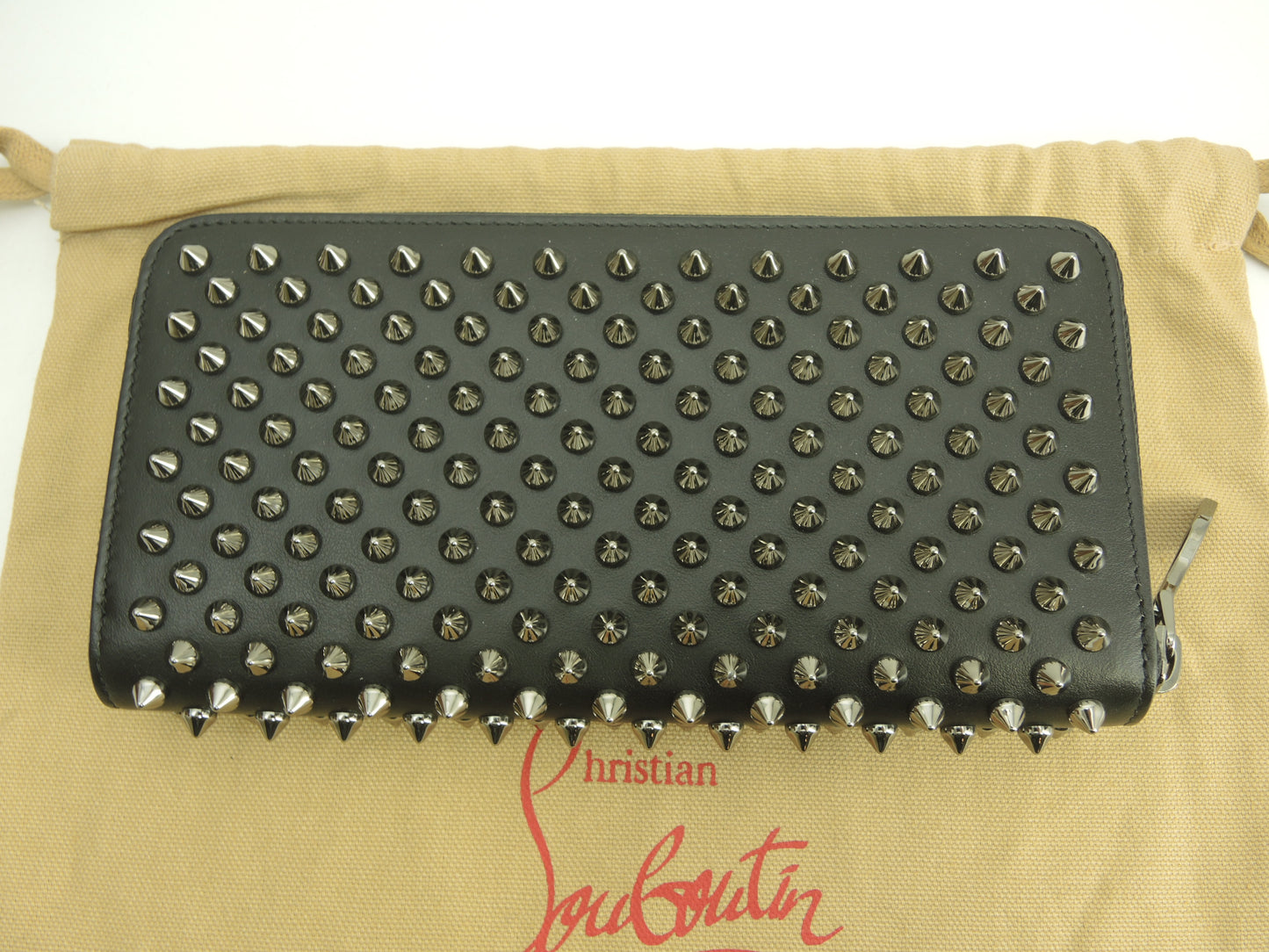 クリスチャンルブタン ロングウォレット シルバースタッズ レザー黒 長財布 パネトーネ 新品@ 4