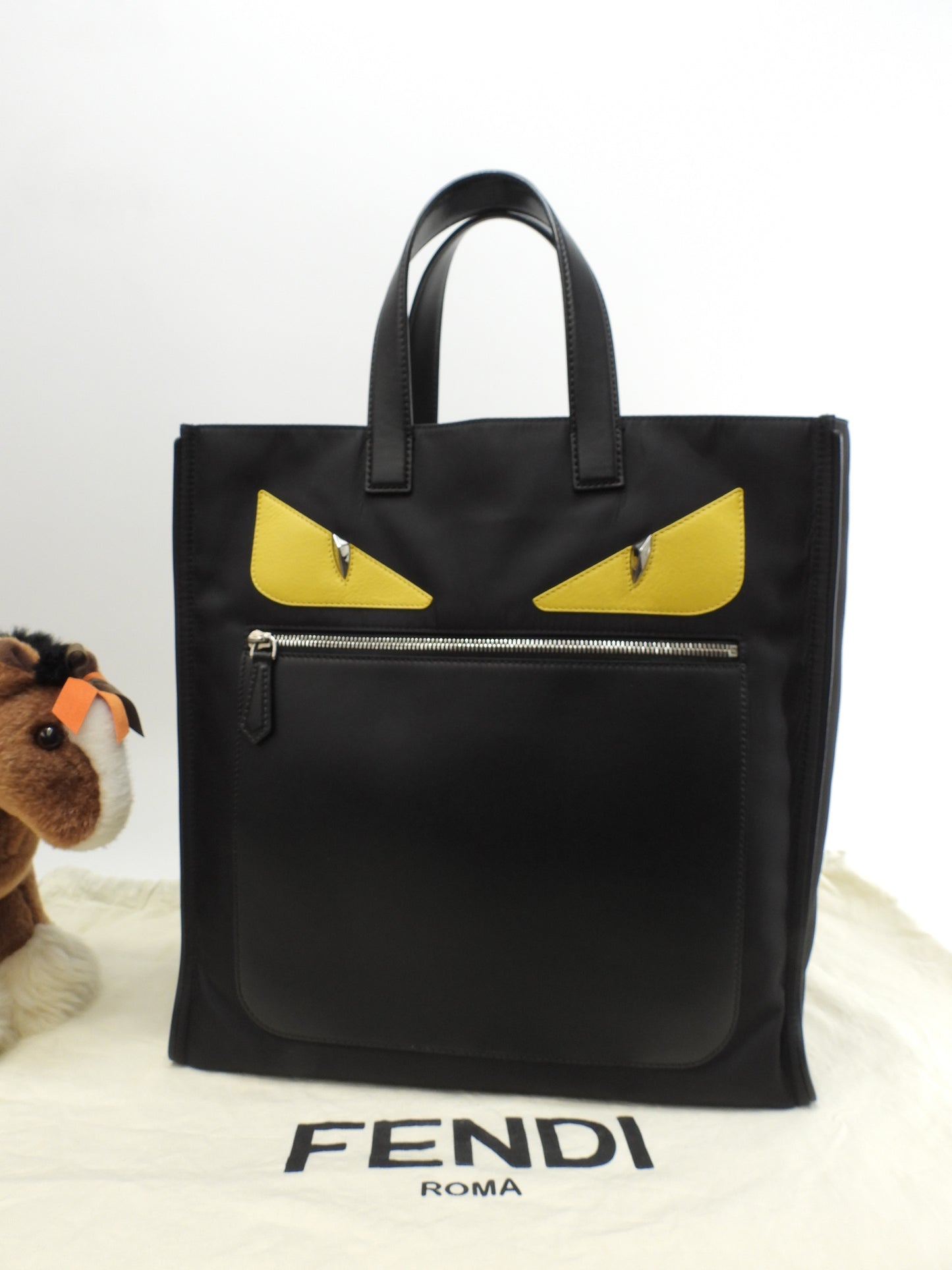 Fendi Tote Bag Bag Bugs Nylon Black Handbag Monster @ 22