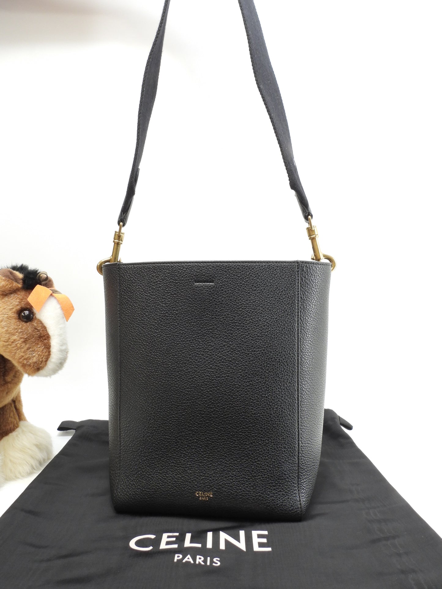 セリーヌ サングルバケット スモール レザー黒 セミショルダー ホーボーバッグ 美品@ 27