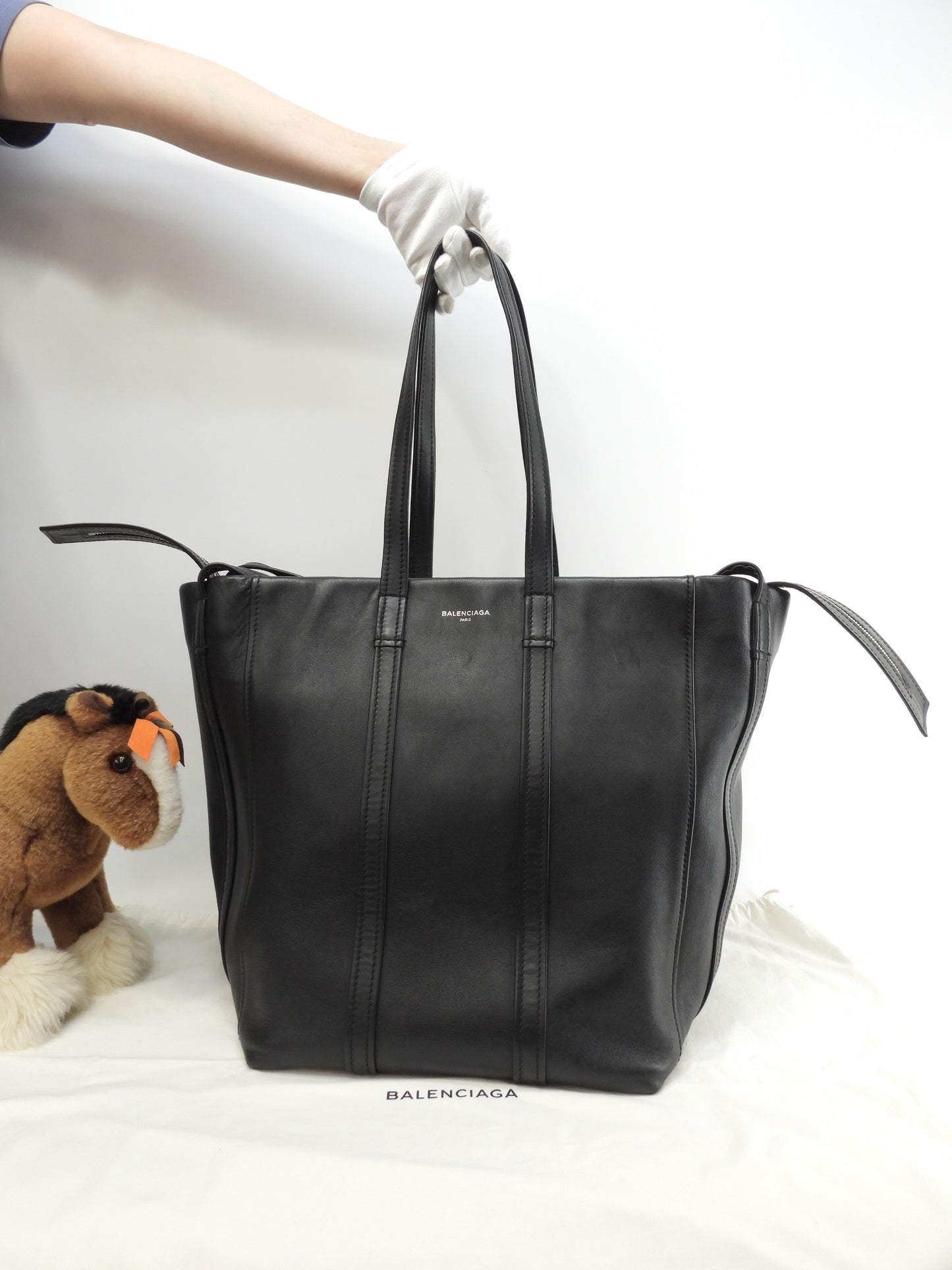 Balenciaga Large Tote Bag, Laundry Cover S, Black Leather, Men's Handbag @ 1