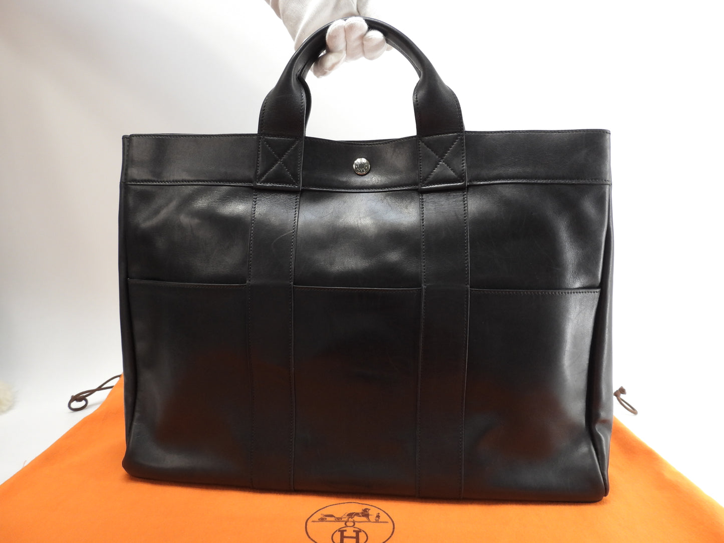エルメス トートMM フールトゥ カーフレザー黒 ハンドバッグ トートバッグ@□E 13