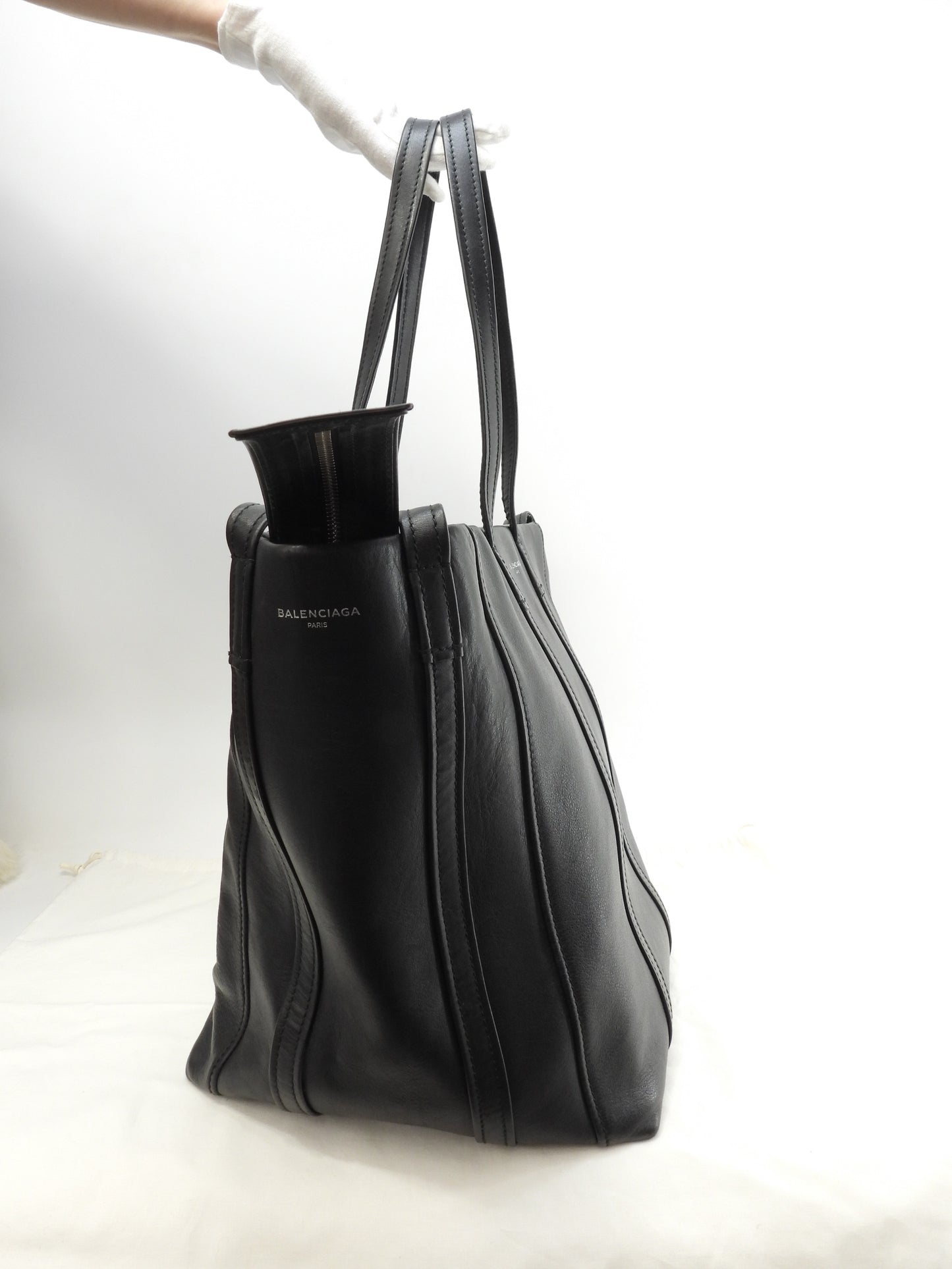 Balenciaga Large Tote Bag, Laundry Cover S, Black Leather, Men's Handbag @ 1