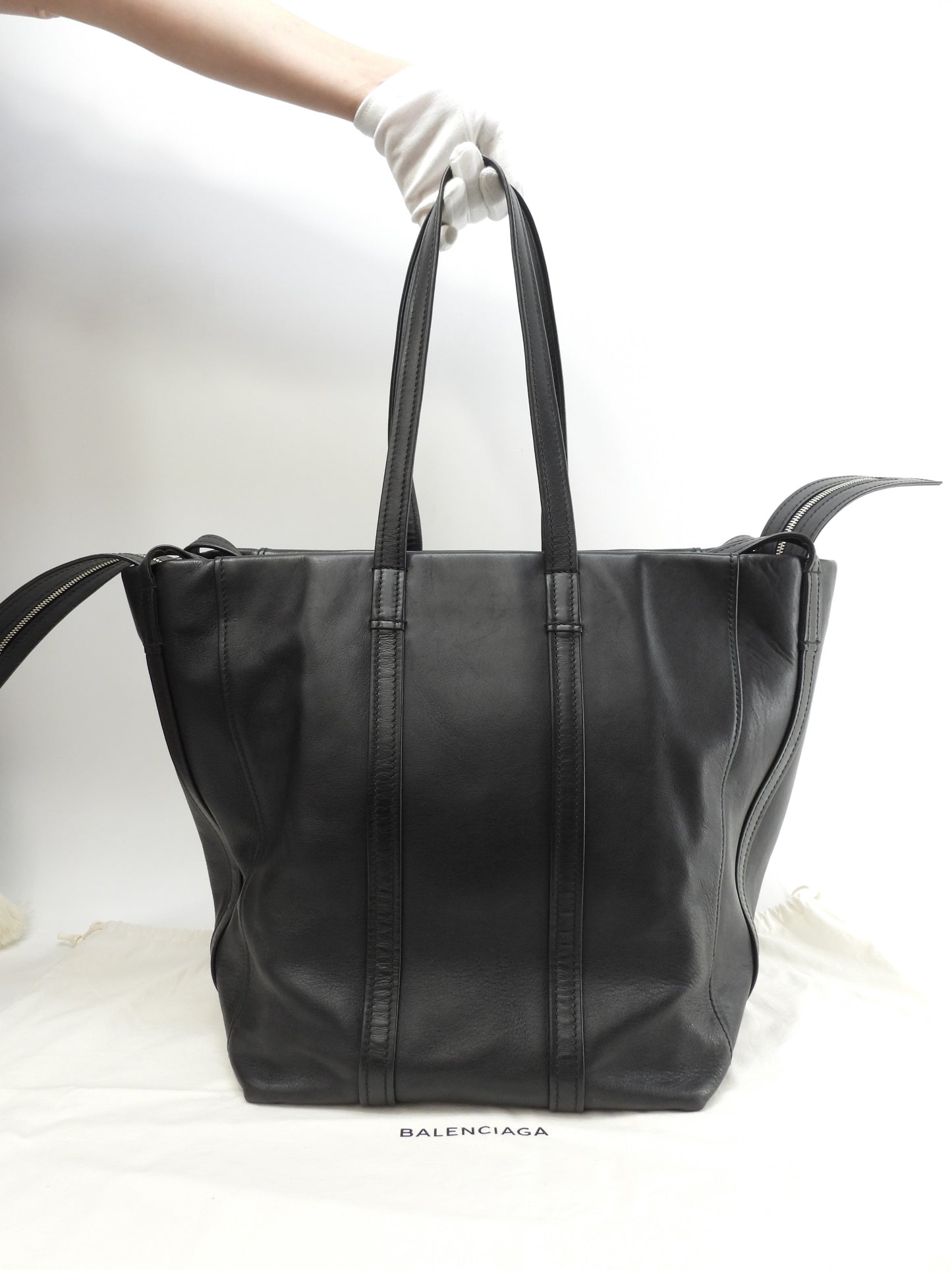 Balenciaga Large Tote Bag, Laundry Cover S, Black Leather, Men's Handbag @ 1