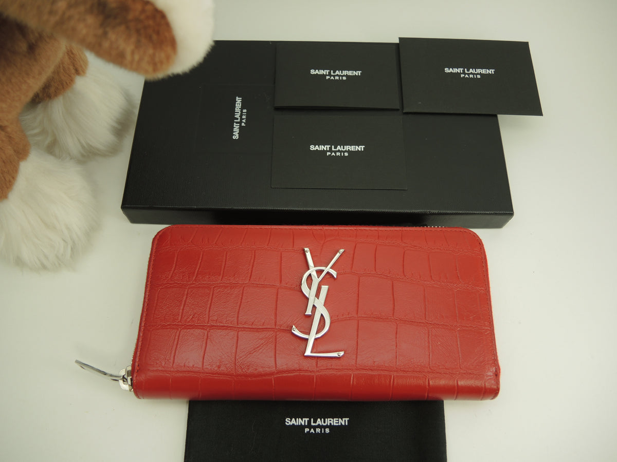 【売切りセール！】YSL クロコ長財布 シルバーロゴ  サンローラン