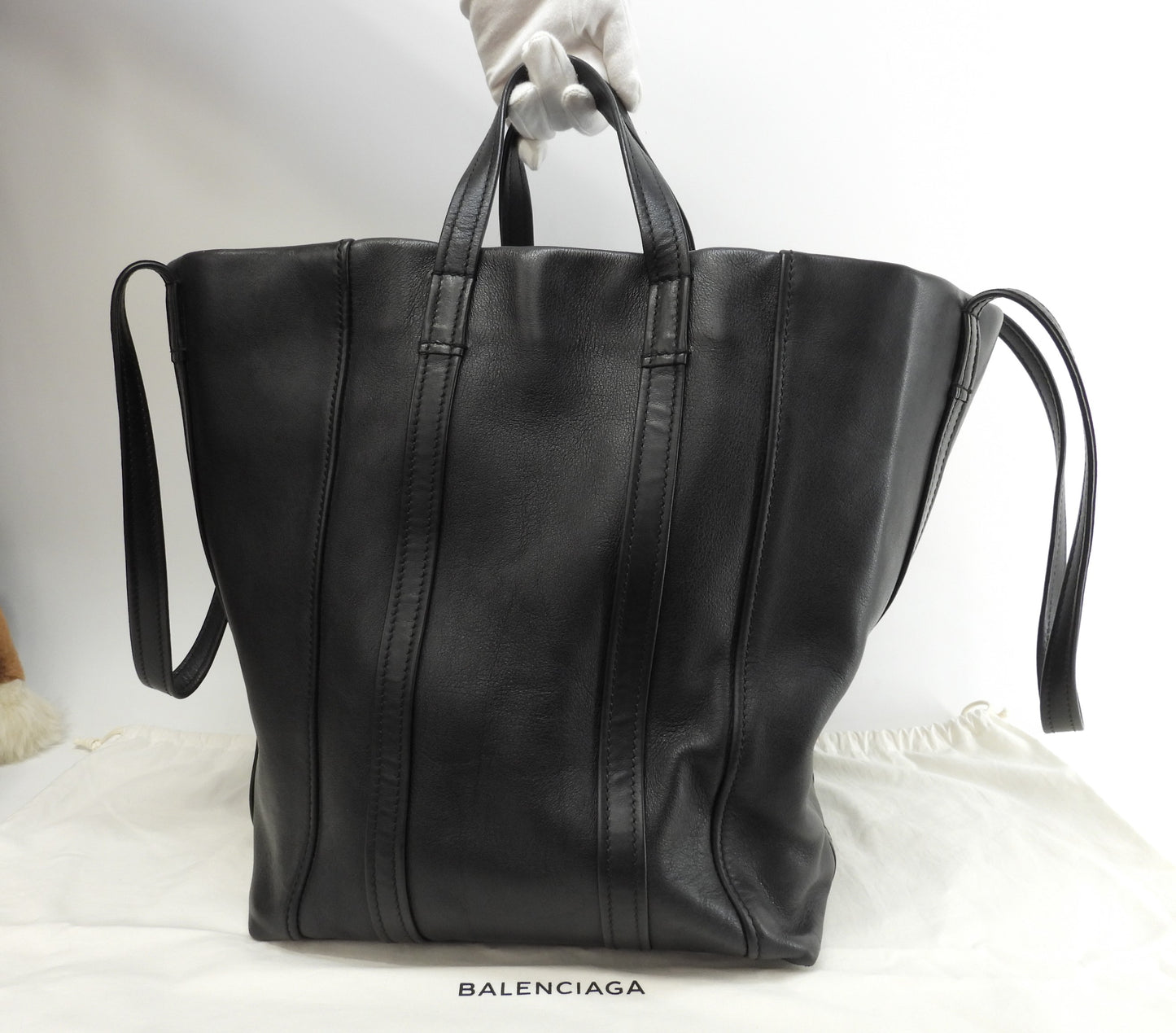 Balenciaga Large Tote Bag, Laundry Cover S, Black Leather, Men's Handbag @ 1