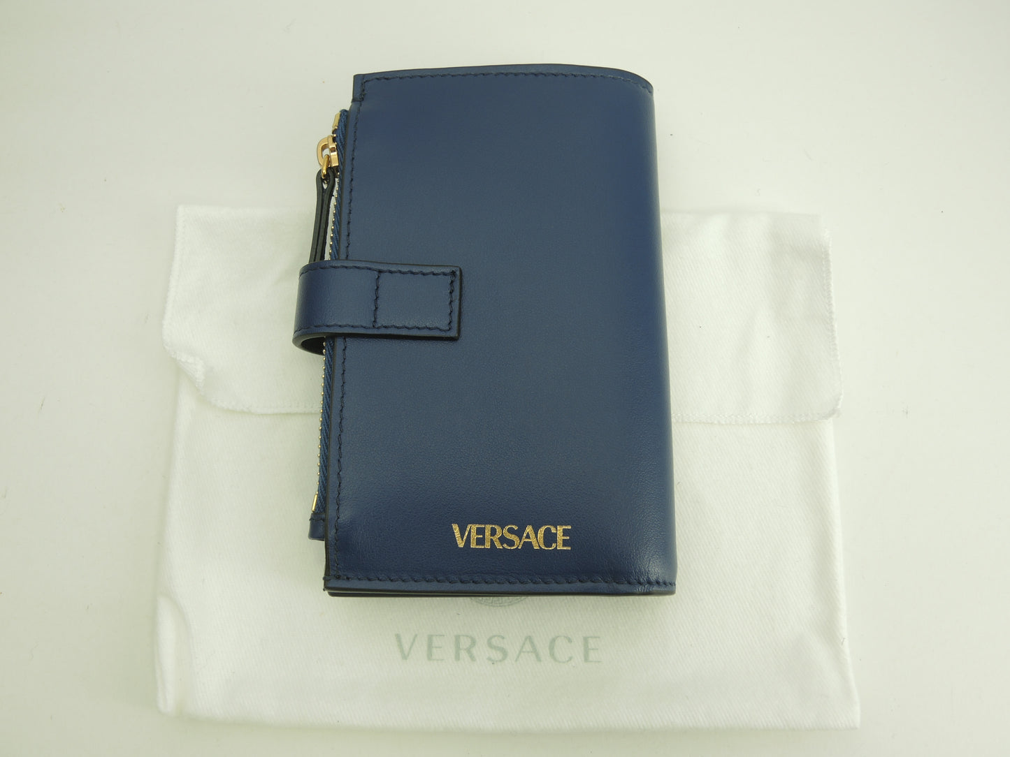 ヴェルサーチ コンパクトウォレット メデューサ レザー青 2折財布 新品@ 3