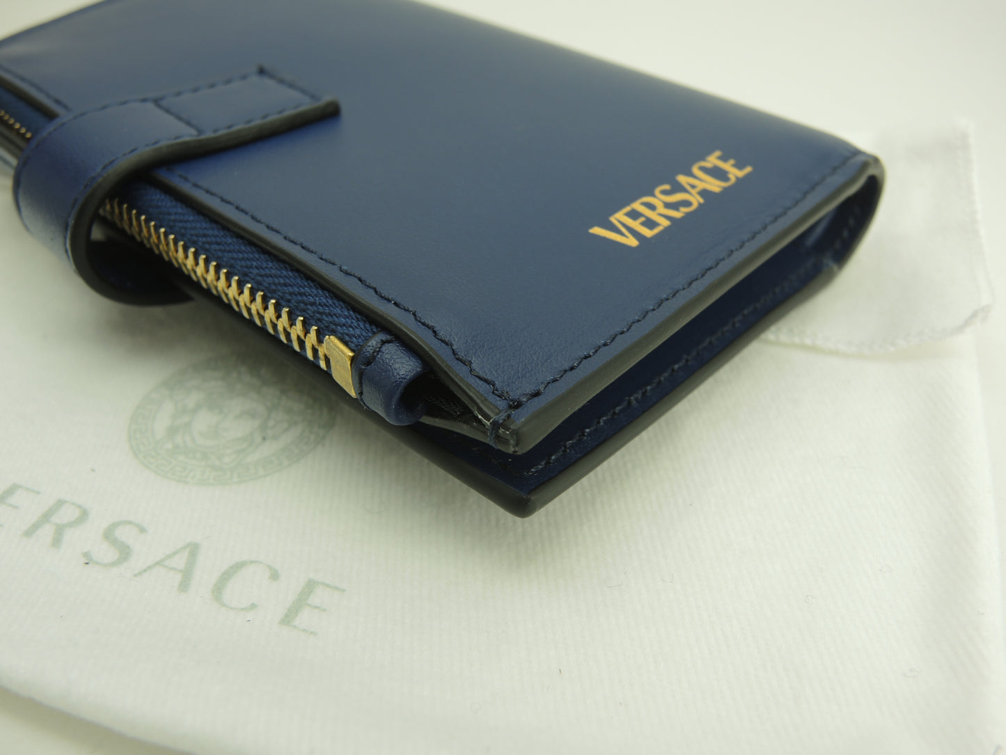 ヴェルサーチ コンパクトウォレット メデューサ レザー青 2折財布 新品@ 3