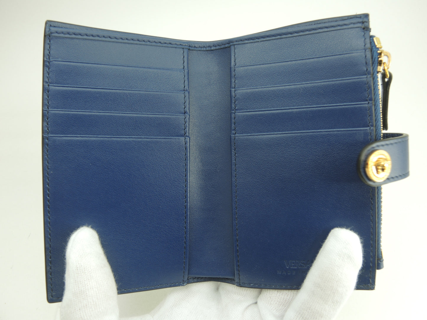 ヴェルサーチ コンパクトウォレット メデューサ レザー青 2折財布 新品@ 3
