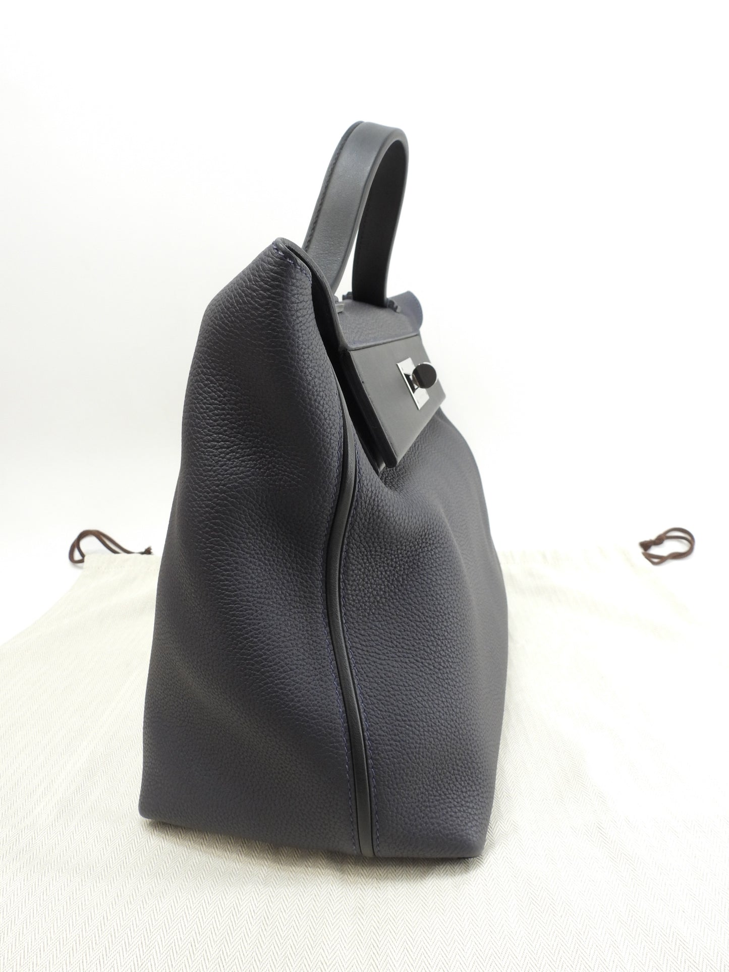 エルメス サックヴァンキャトル35 トゴ 紺黒 ハンドバッグ シルバー金具 美品@C 2