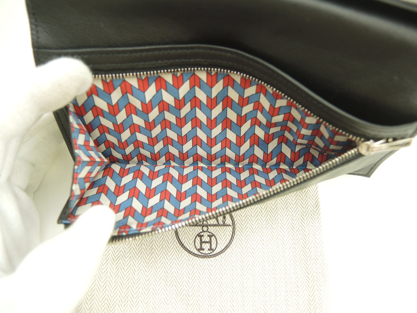 エルメス シチズンツイルロング スイフトレザー 黒 ロングウォレット 2折長財布@C