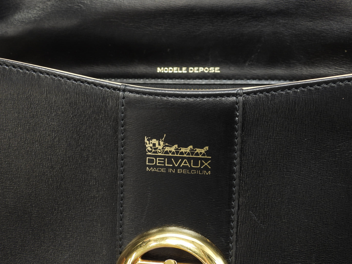 デルボー ブリヨンMM ボックスカーフレザー 黒 ハンドバッグ ケリー型@ 3