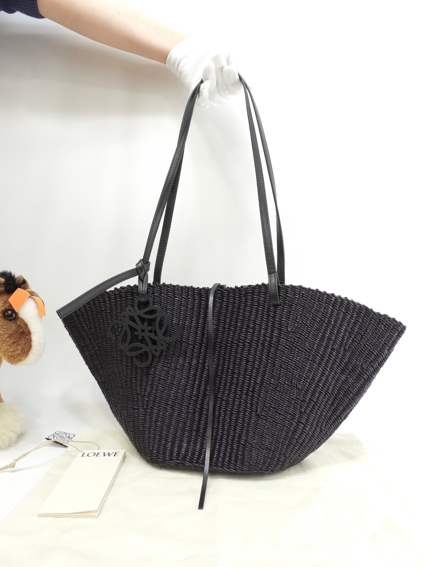 ロエベ バスケットバッグスモール シェル 黒 カゴバッグ トートバッグ 美品@412210
