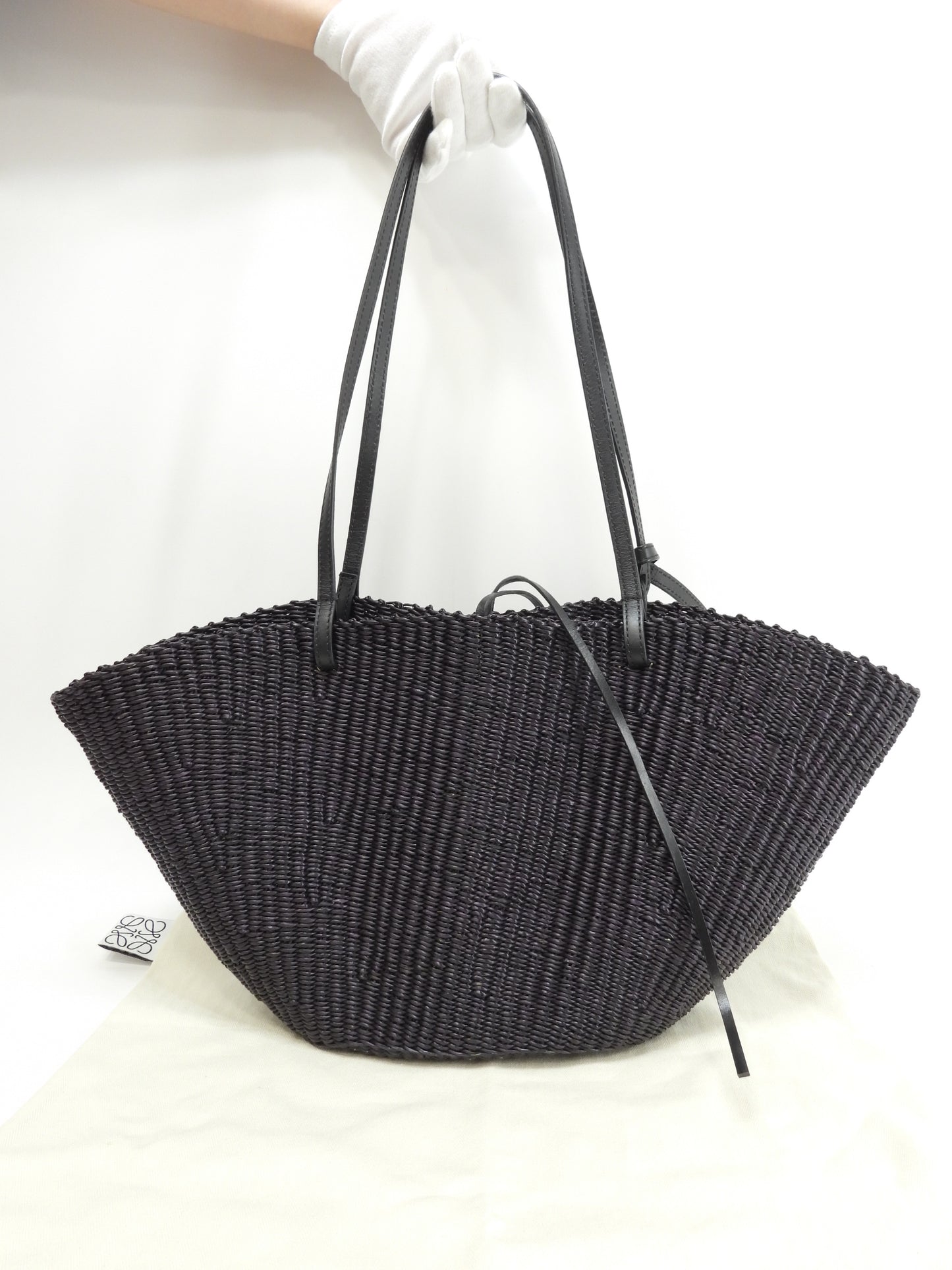ロエベ バスケットバッグスモール シェル 黒 カゴバッグ トートバッグ 美品@412210