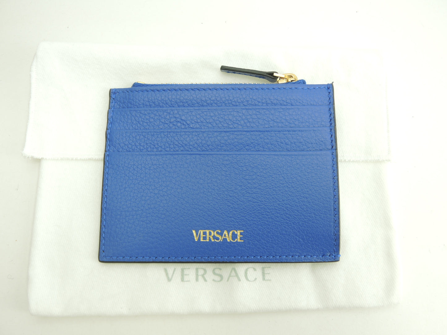 ヴェルサーチ カード用ポケット付コインケース Vロゴ レザー青 フラグメントケース 財布 新品@ 3