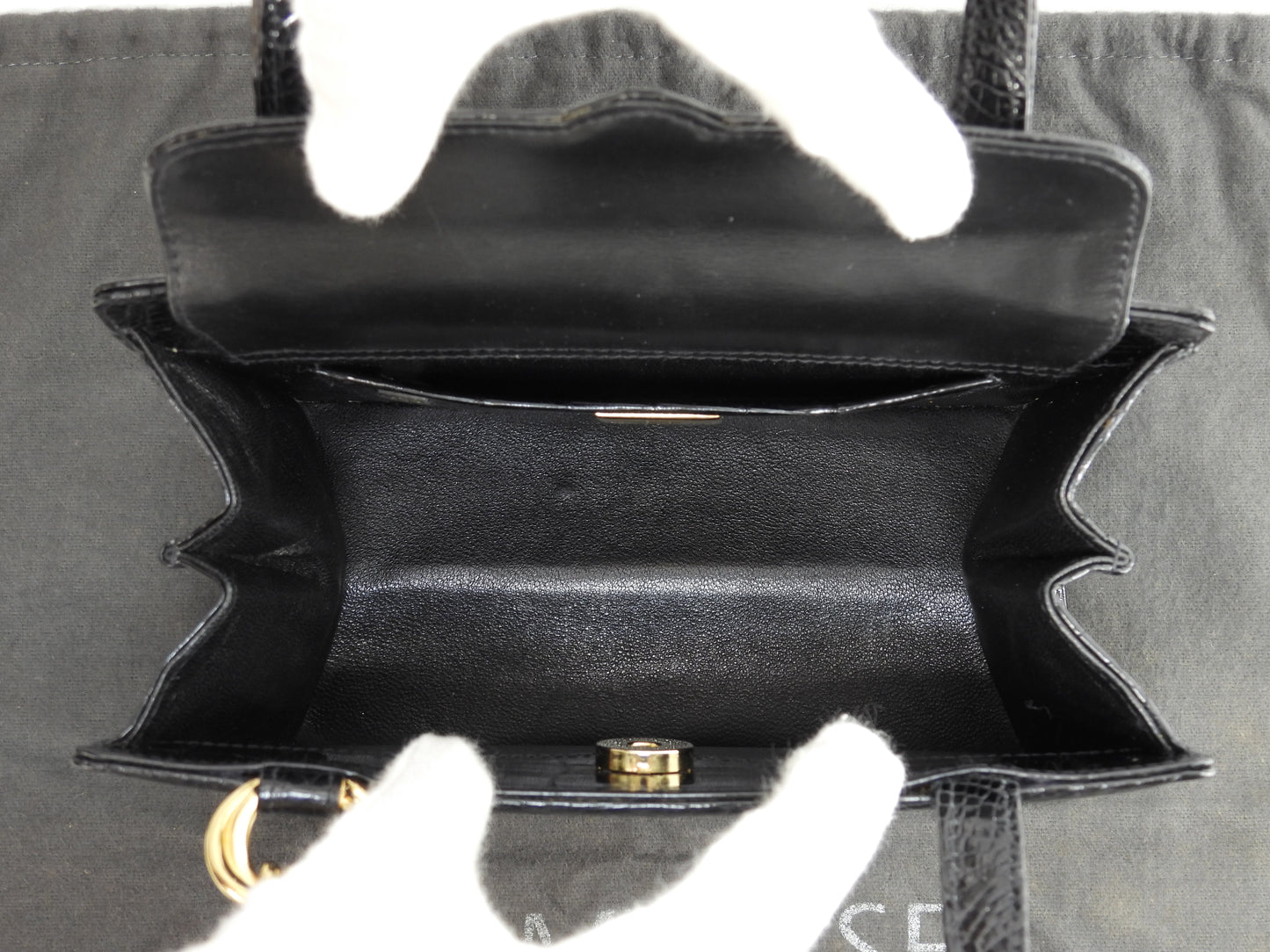 コンテス ミニハンドバッグ クロコダイル 黒 ミニトート レア 美品@ 84