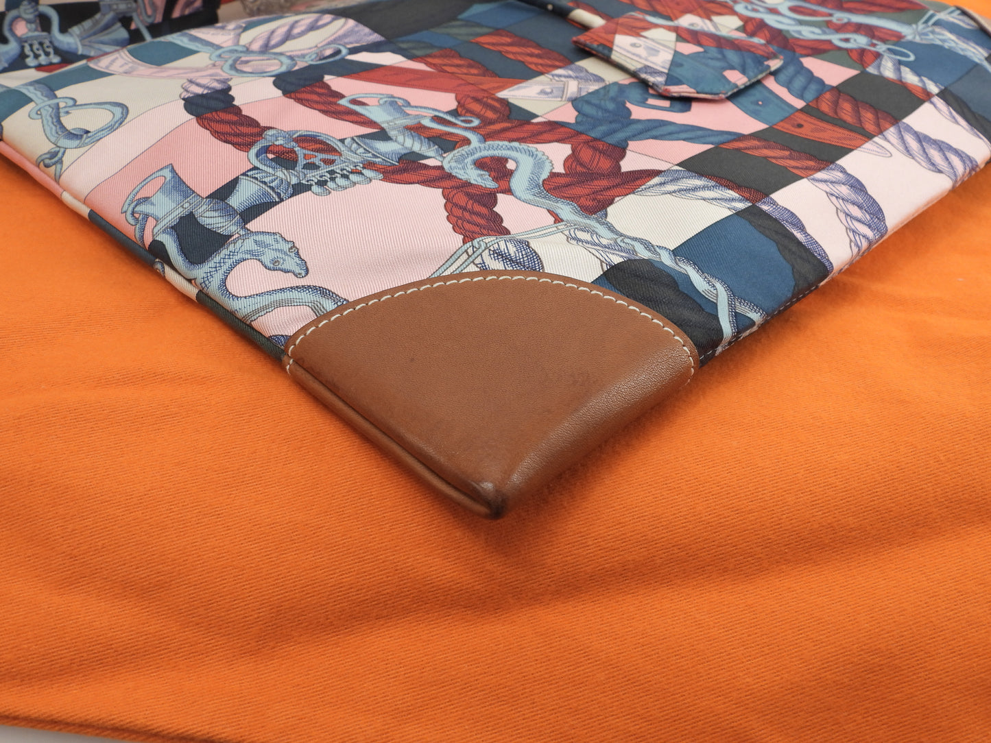 エルメス シルキーシティPM シルク/ピンク系 レザー茶 ショルダーバッグ 美品@T 2