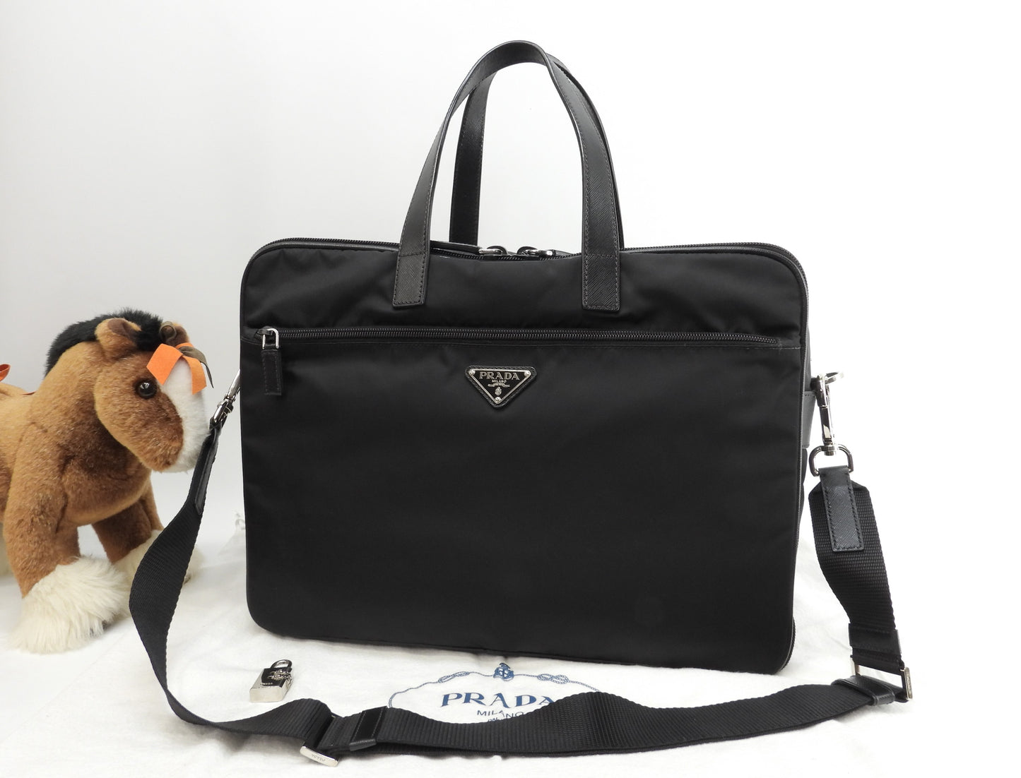 Prada Large Briefcase Saffiano Leather/Nylon Black Document Case with S @165 3