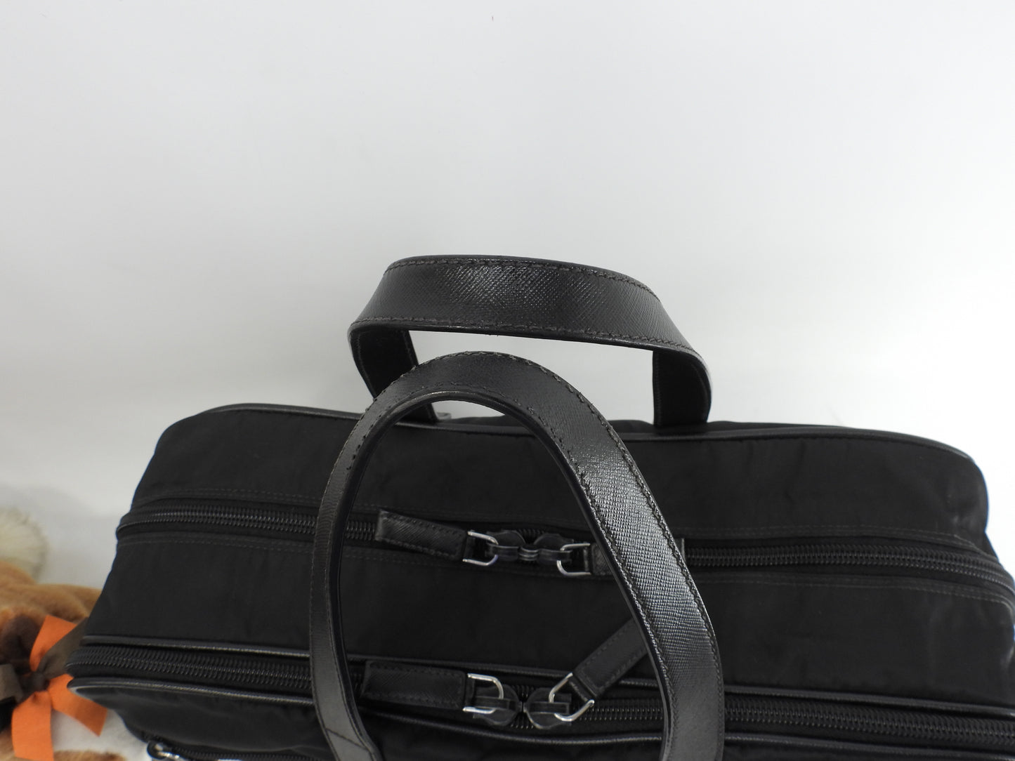 Prada Large Briefcase Saffiano Leather/Nylon Black Document Case with S @165 3