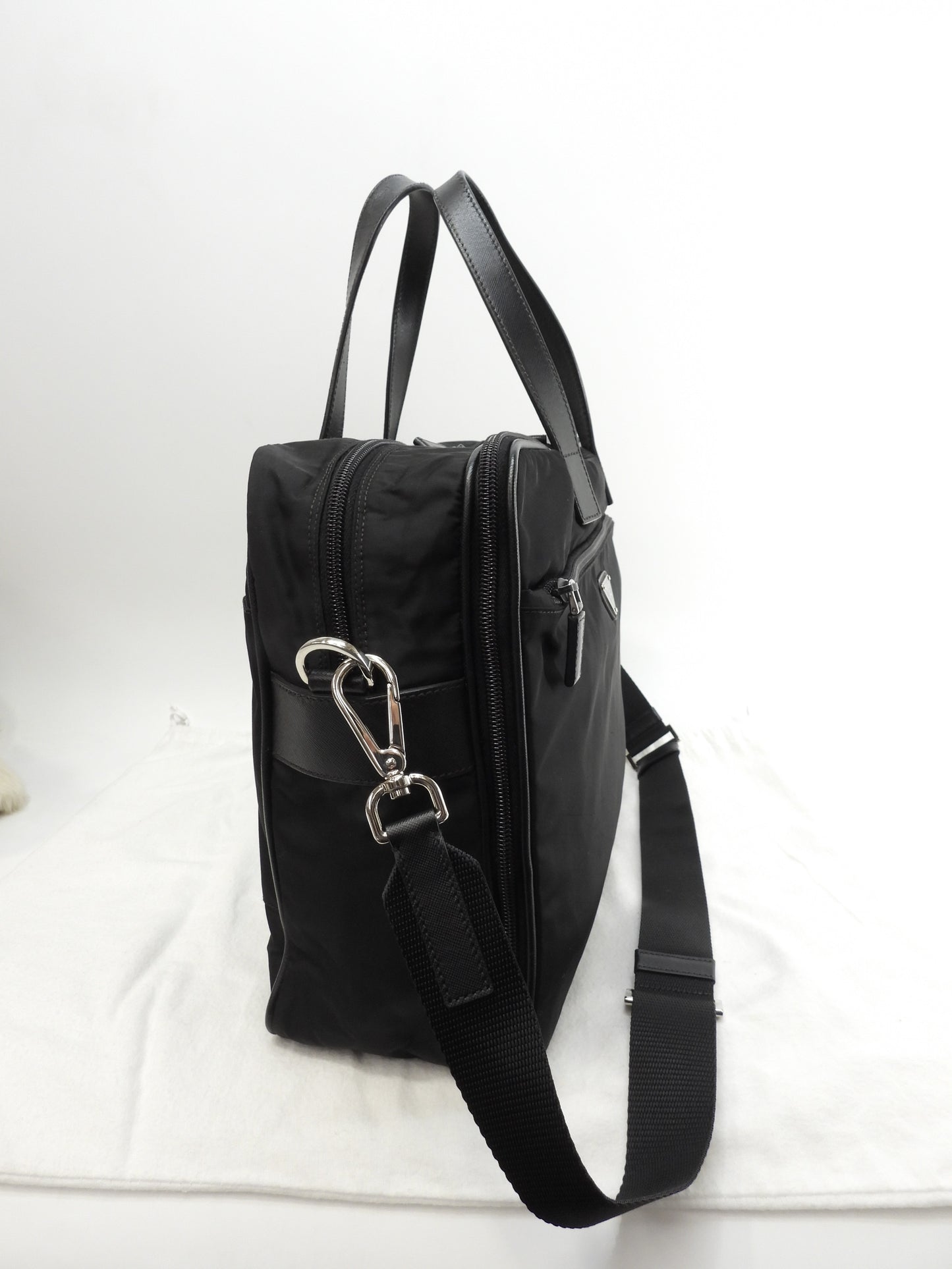 Prada Large Briefcase Saffiano Leather/Nylon Black Document Case with S @165 3