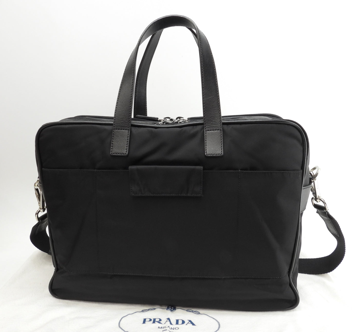 Prada Large Briefcase Saffiano Leather/Nylon Black Document Case with S @165 3