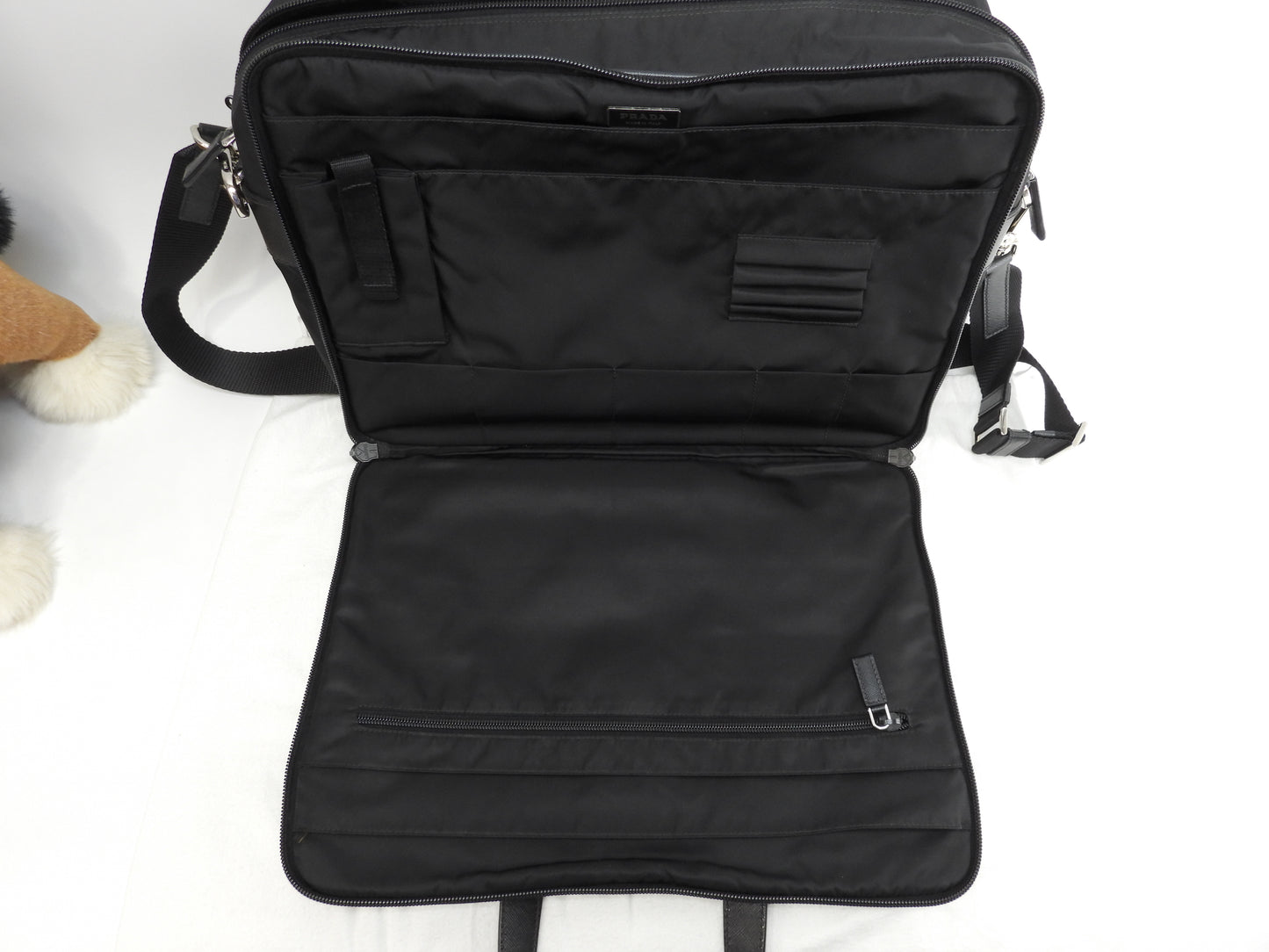 Prada Large Briefcase Saffiano Leather/Nylon Black Document Case with S @165 3