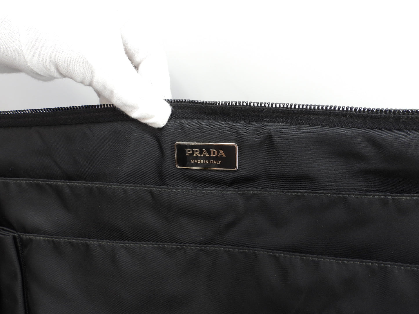 Prada Large Briefcase Saffiano Leather/Nylon Black Document Case with S @165 3