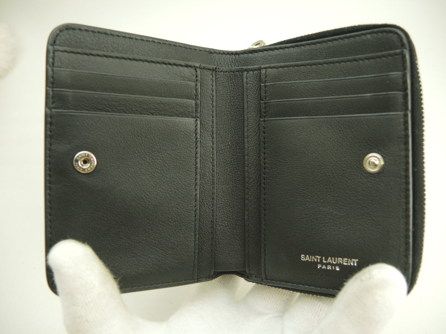 サンローラン スモールジップウォレット YSL レザー黒 コンパクト財布 美品@ 85