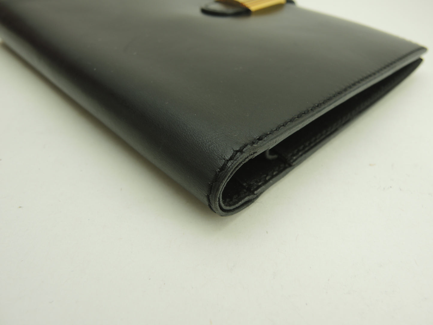 エルメス 2折財布 Boxカーフ黒 ゴールドカデナ金具 コンパクトウォレット@〇Y