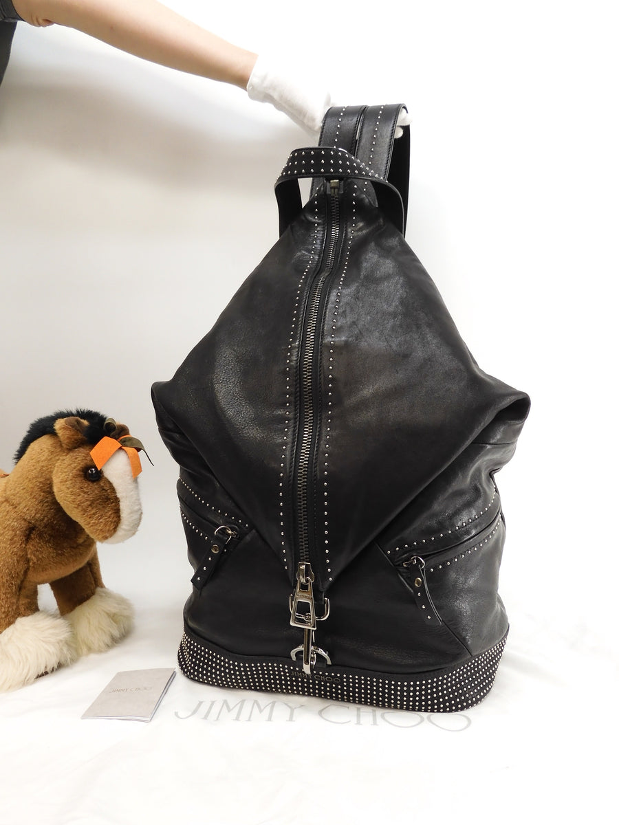 Jimmy Choo Fitzroy Backpack Dot Studs Leather Black Backpack