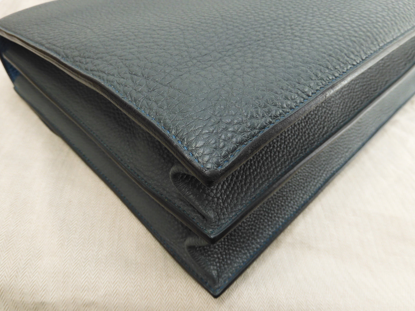 エルメス サックアデペッシュ38 トゴ/ブルー シルバー金具 ブリーフケース 未使用@□Q