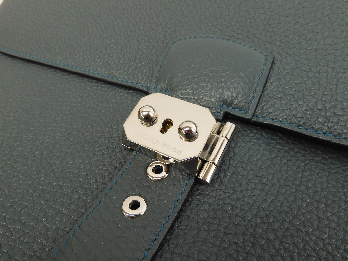 エルメス サックアデペッシュ38 トゴ/ブルー シルバー金具 ブリーフケース 未使用@□Q