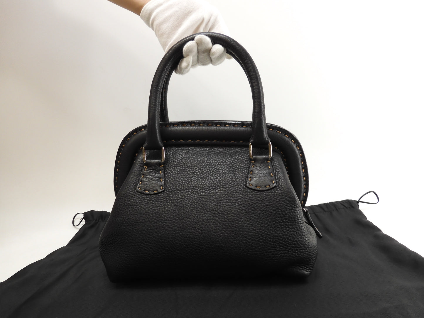 フェンディ ハンドバッグ ドクターズ セレリアレザー黒 トートバッグ ミニ 美品@ 1