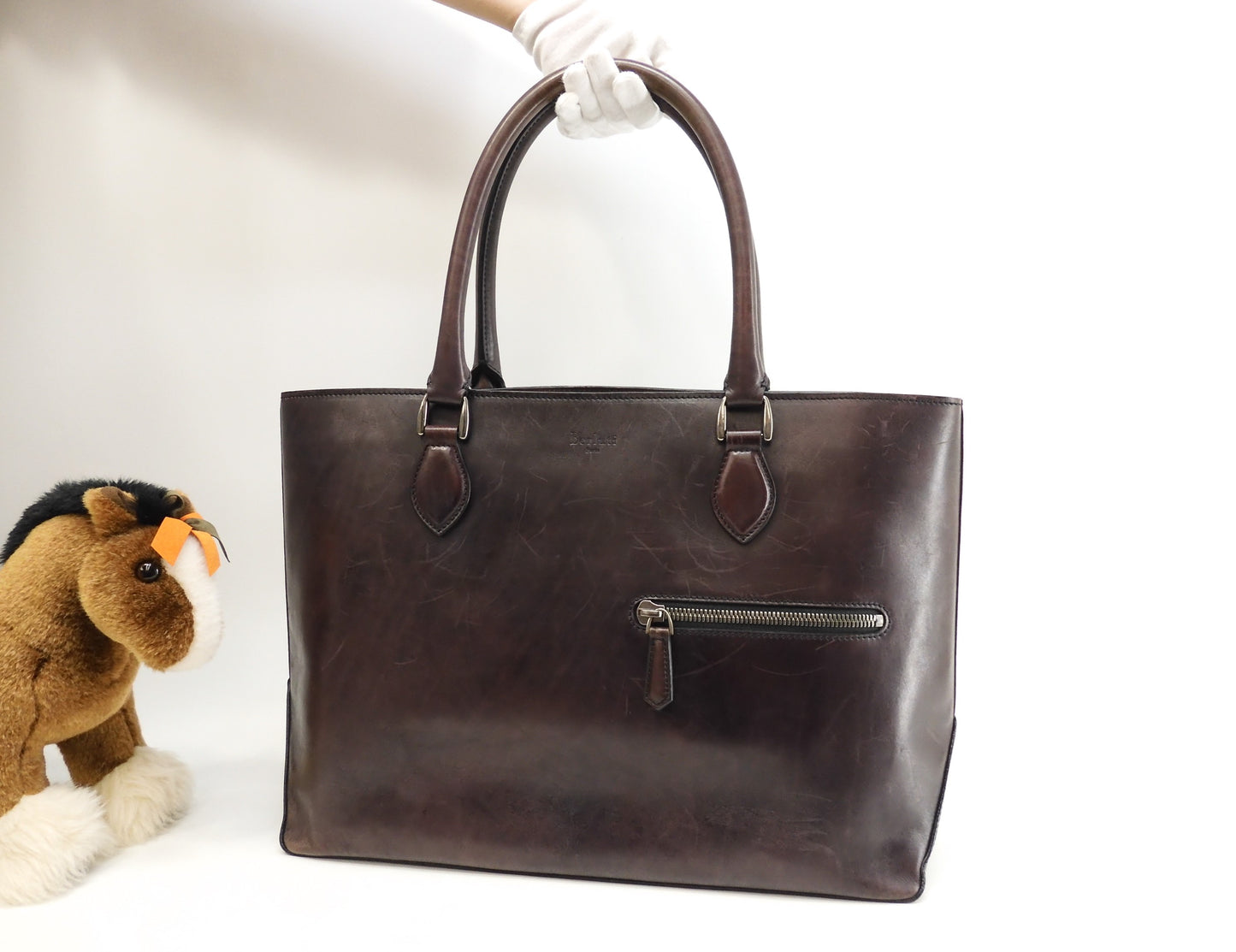 Berluti Toujour Leather Dark Purple Men's Tote Bag Used @0153