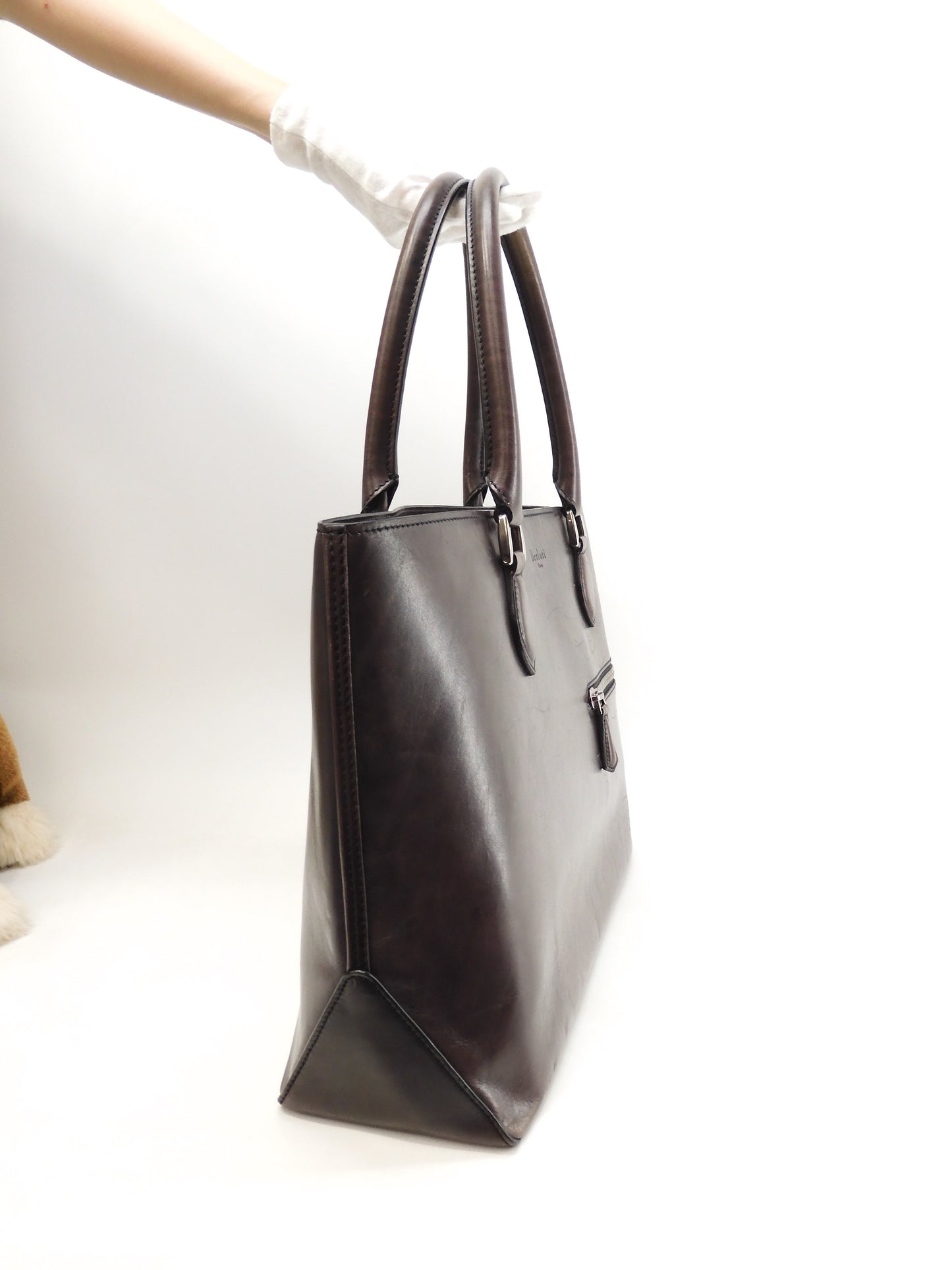 Berluti Toujour Leather Dark Purple Men's Tote Bag Used @0153