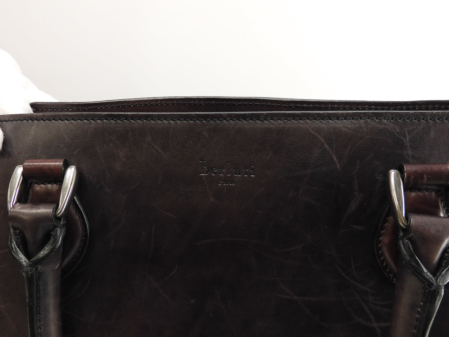 Berluti Toujour Leather Dark Purple Men's Tote Bag Used @0153