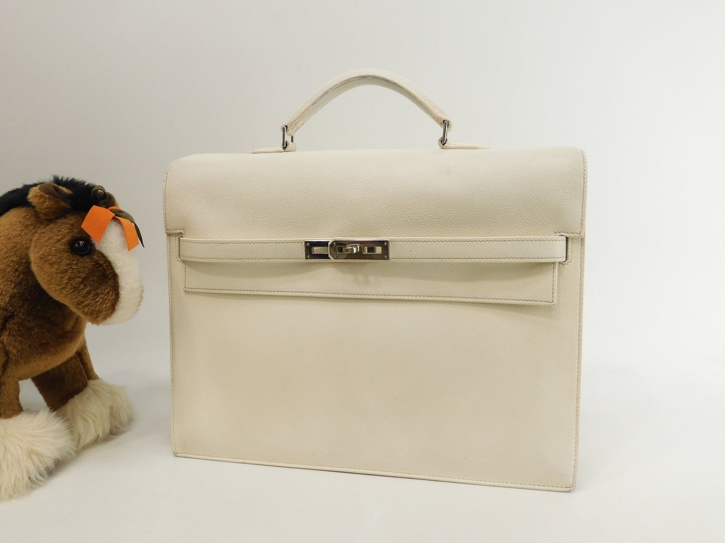 Hermes Kelly Depeche 34 Epson White Silver Hardware Briefcase @□J 2