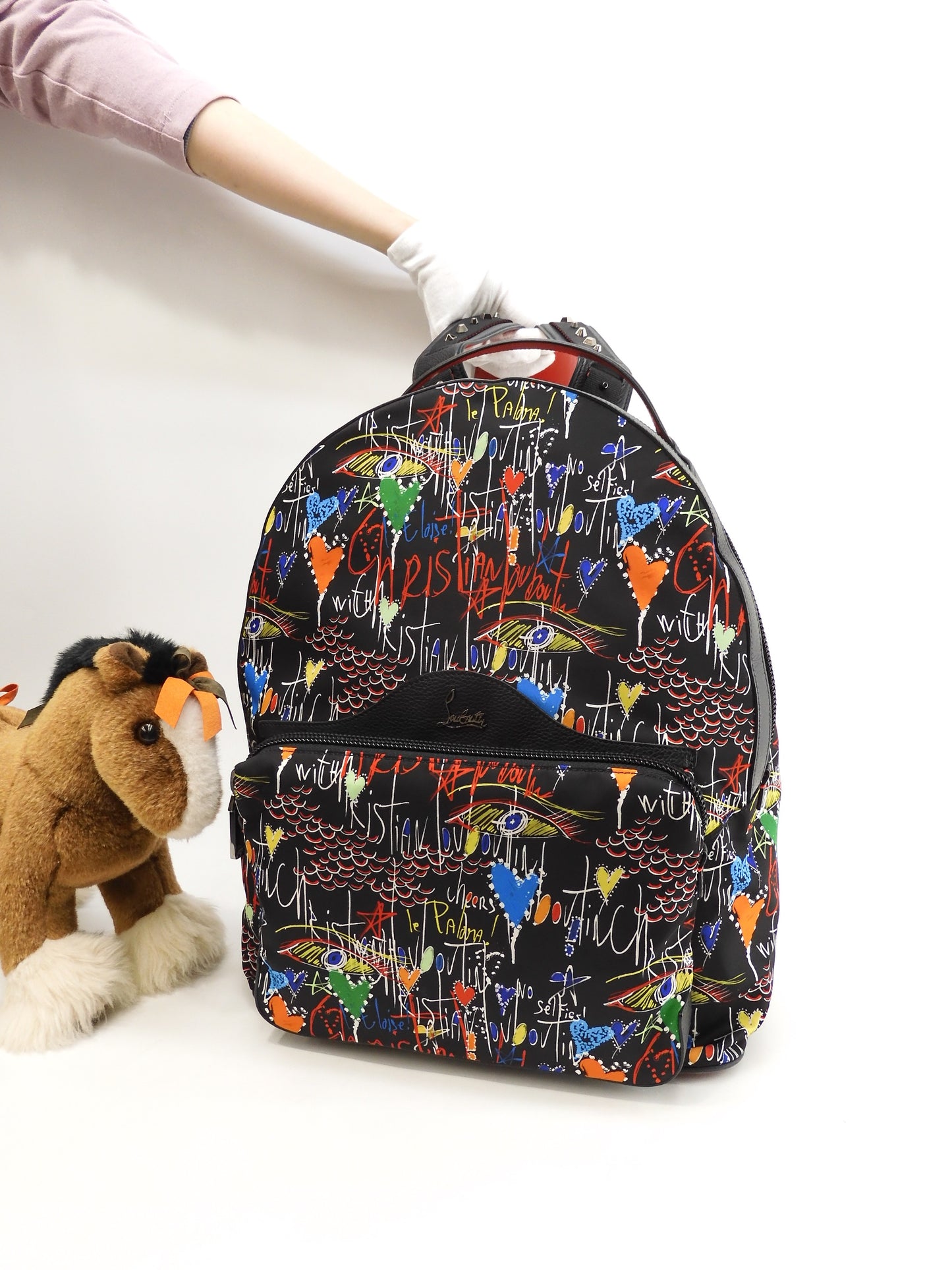 Christian Louboutin Backpack Limited Edition Buckle Ruby Nylon/Leather Black Backpack @ 1